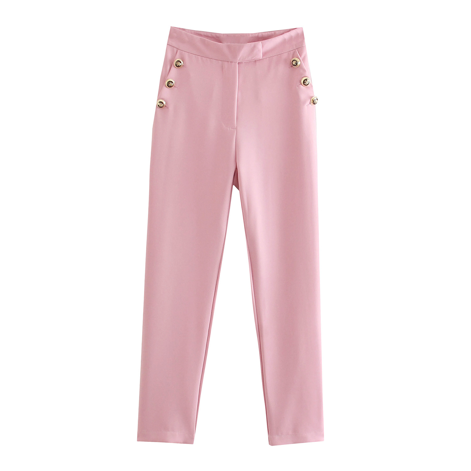 Women's Solid Button High Waist Trousers