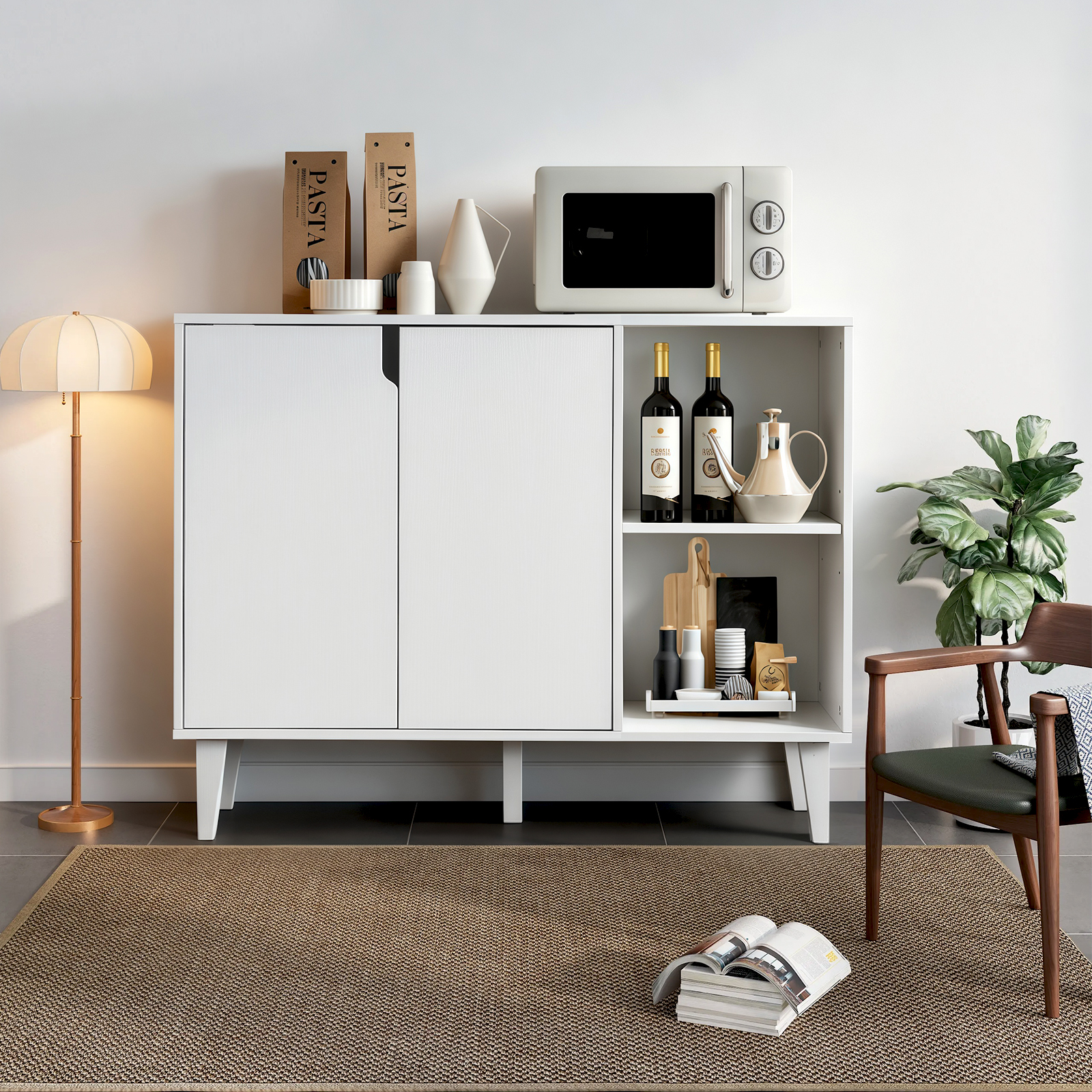 Sideboard Wood Storage Accent Cabinet TV Stand Home Bar Buffet With 2 Doors — image 5