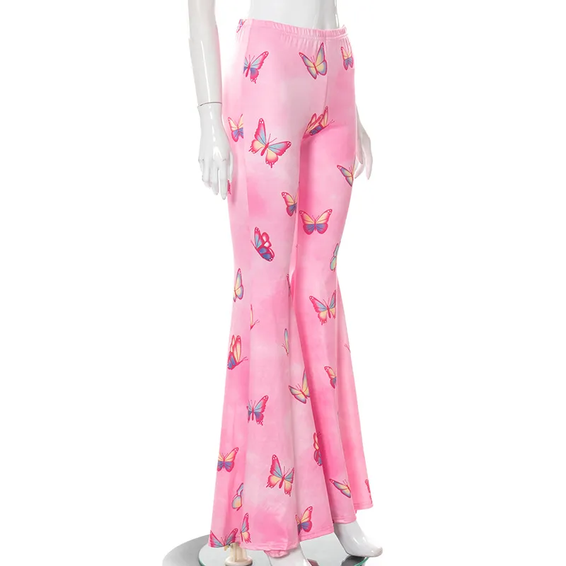 Low Waist Hip Lift Casual Fashion Women Flared Trousers - Pink