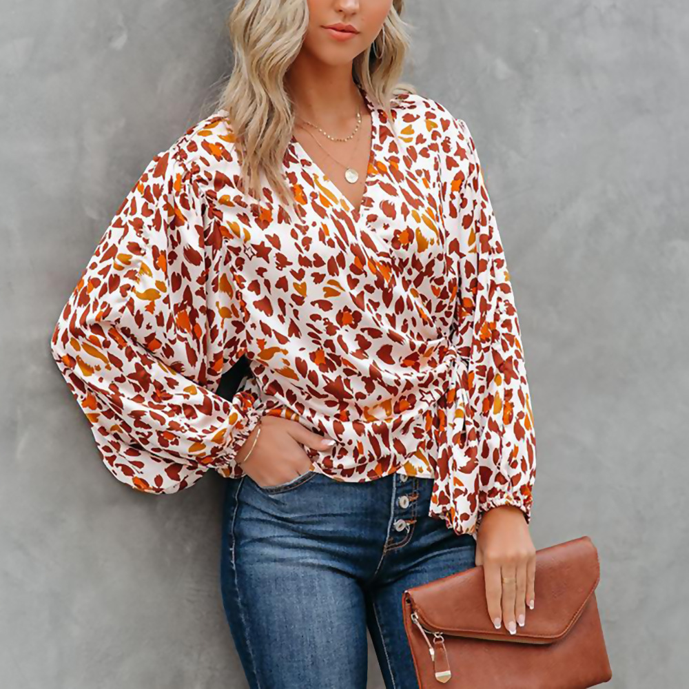 Title 4, Fashion Print Lantern Sleeve Loose Ladies Top