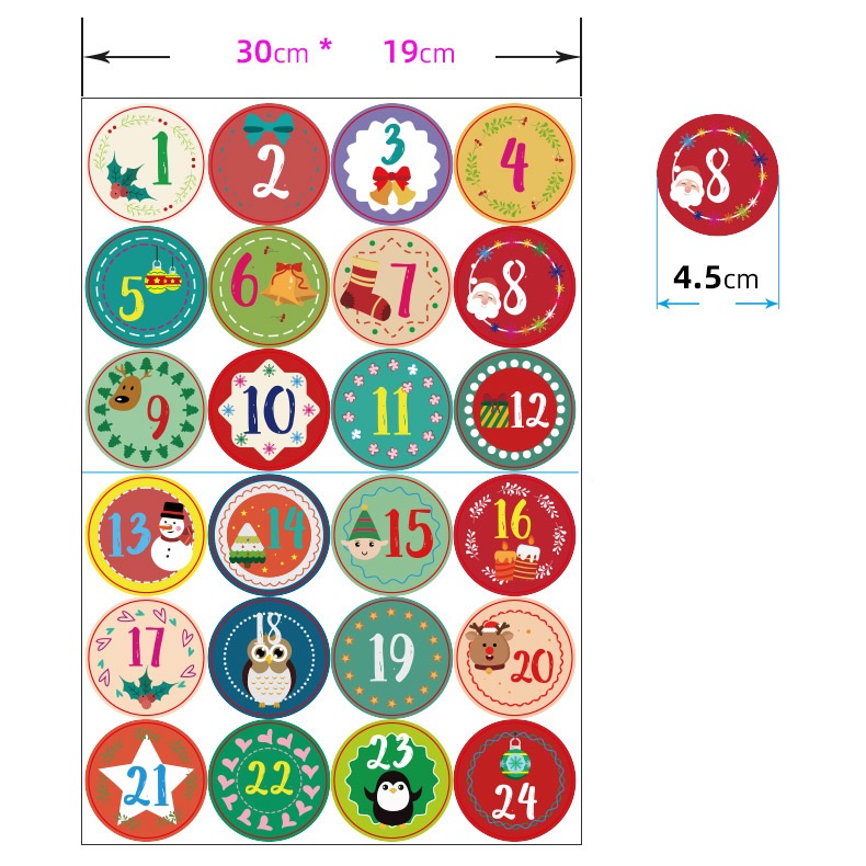 1-24 Digital Christmas Stickers Christmas Holiday Greeting Card Gift Stickers Round Sealing Sticker Adhesive Label