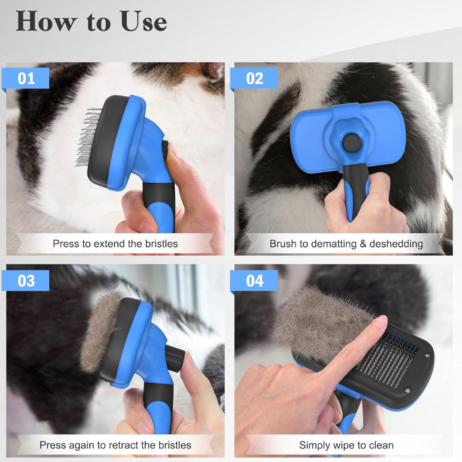 Swihauk Self Cleaning Slicker Brush  Skin Friendly Deshedding Grooming Tool For Dogs Cats  Suitable For Shedding  Haired Pets With Pet Supplies Accessories  Blue thumbnail 3