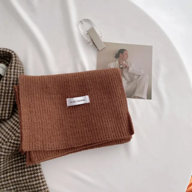 Women's Monochrome Thick Wool Knitted Scarf Coffee - Shop at LoveMi