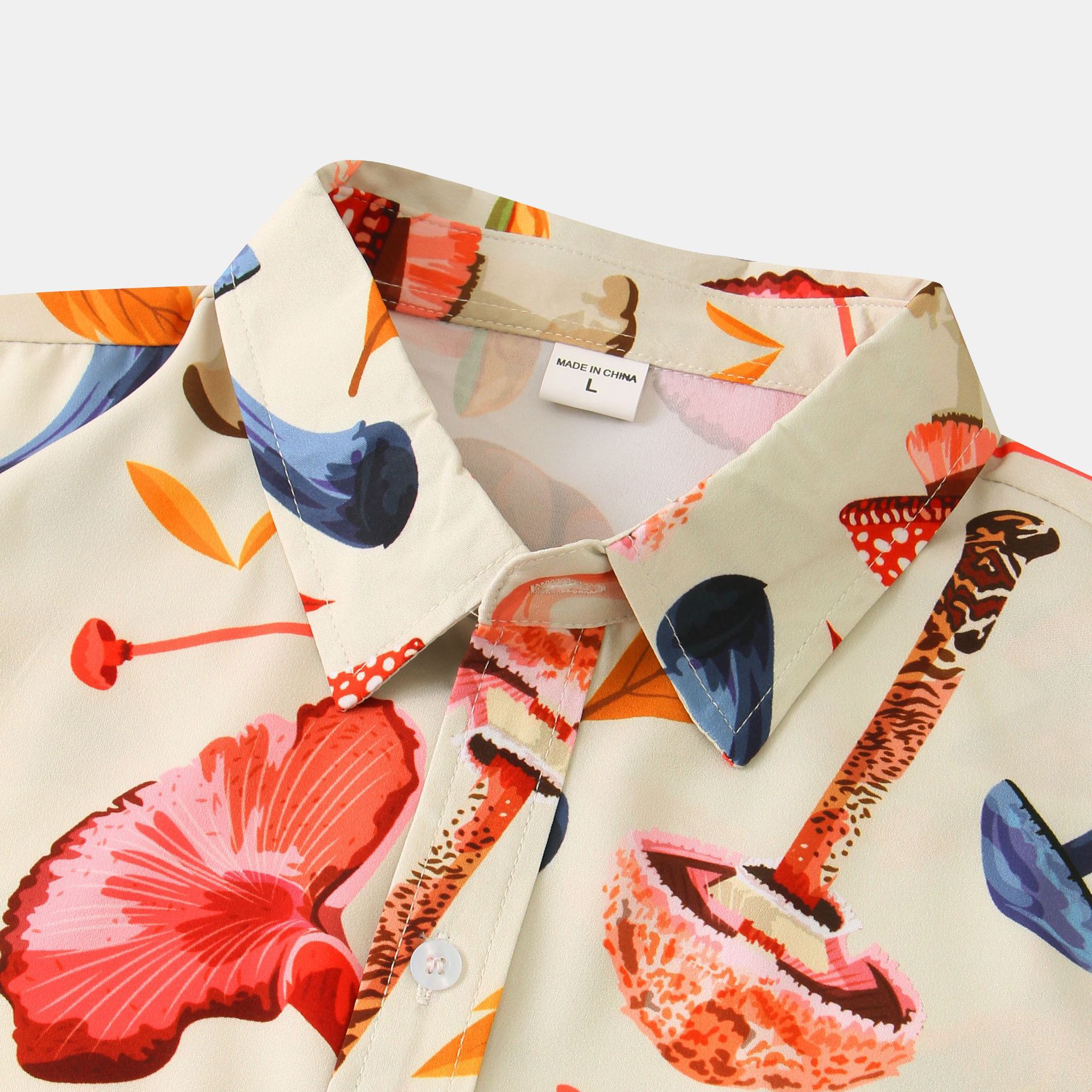 Title 7, Mens Mushroom Print Shirt Lapel Plus Short Sle...