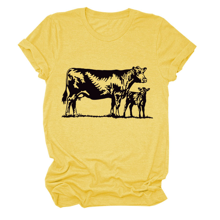 Summer Cow Print Round Neck Fashion Short Sleeve