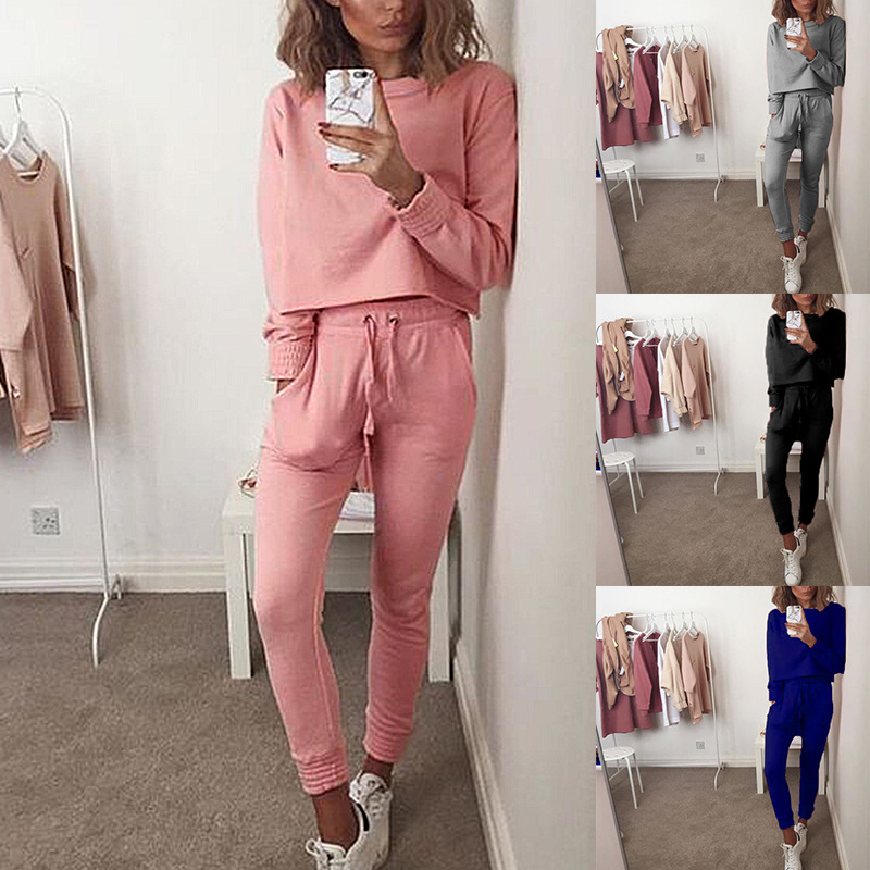 Pure Color Long-Sleeved Fashion Home Casual Suit