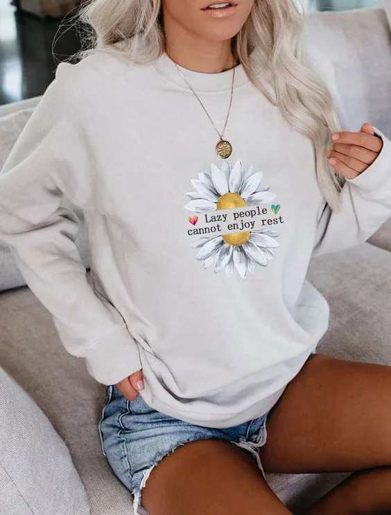 Casual Printed Fall Winter Long sleeved Pullover Loose Round Neck Sweater White - Shop at LoveMi