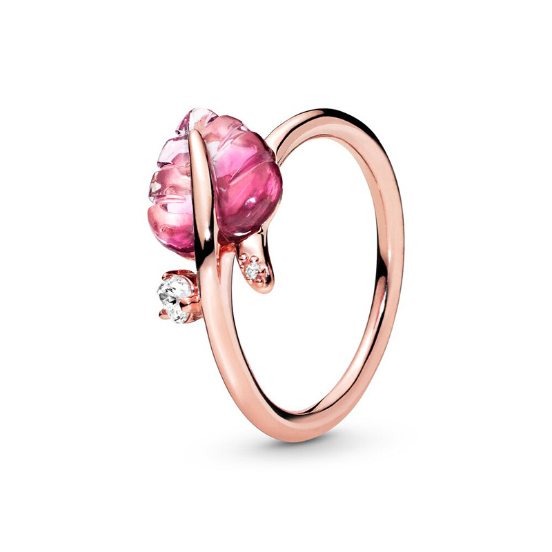 Title 5, Anello + Orecchini Foglie Cadute di Murano Rosa