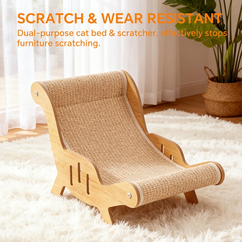Adjustable Angle Sisal Cat Scratcher Lounge Chair, Wooden Frame,Sisal Scratching Surface, Multi-Angle 2-in-1 Scratching - Lounging