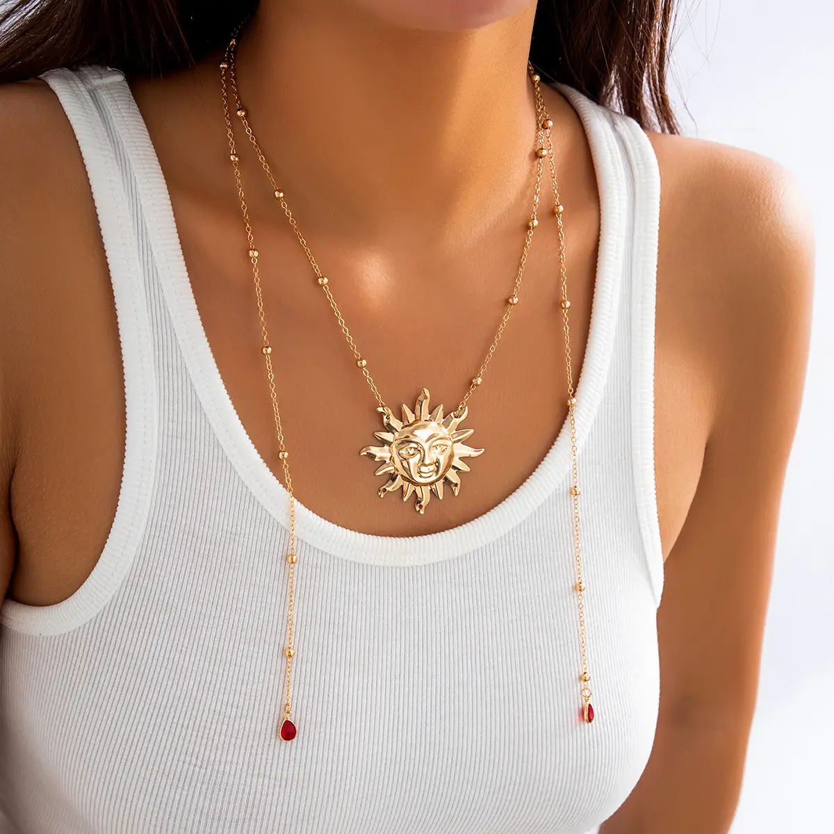 Exaggerated Sun Pendant Vintage Clavicle Chain Necklace