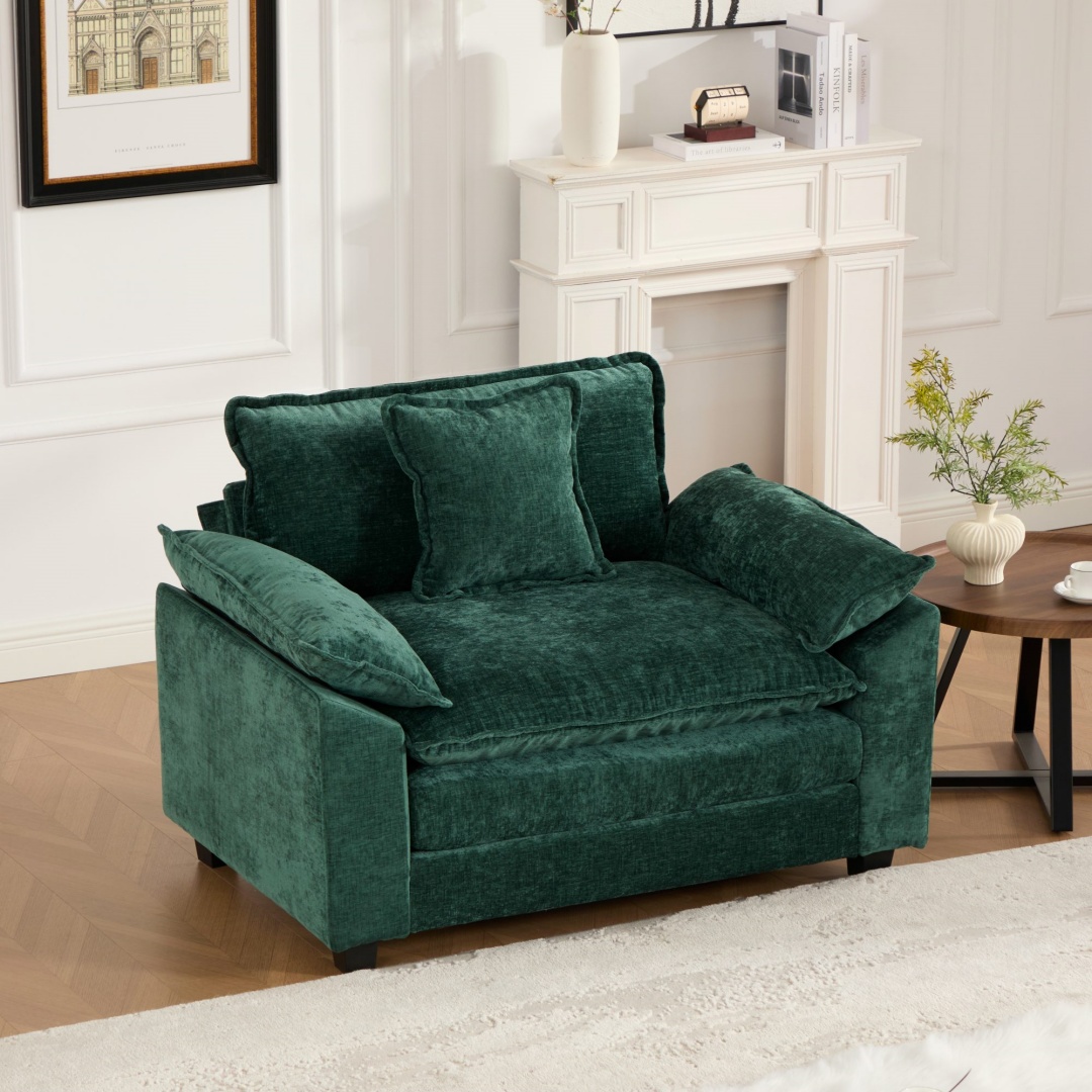 Cloud Sofa Single Seat Ottoman Is Not Included, Modern Sectional Couch, For Living Room Bedroom And Apartment, Comfy Double Layer Upholstered Seat Cushion, Breathable Chenille Fabric, Green