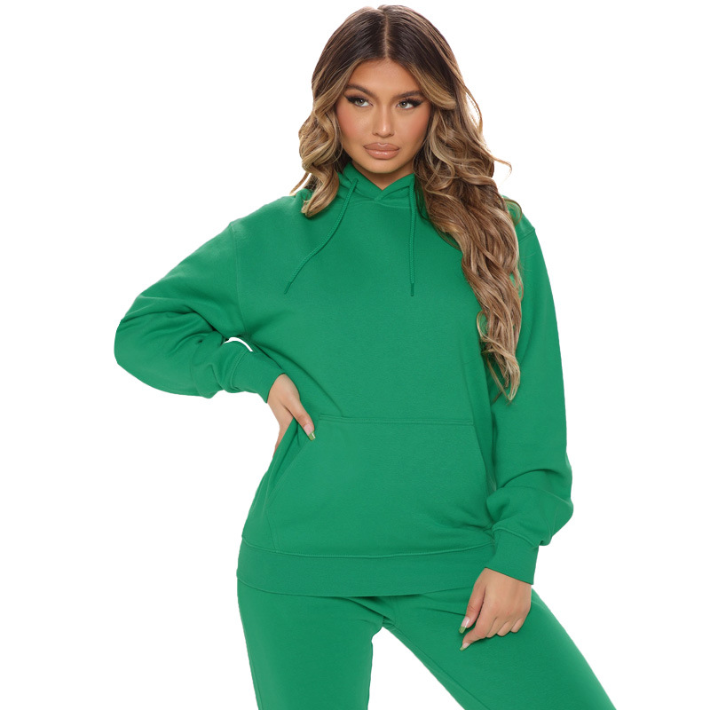Loose And Casual Solid Color Hooded Long-sleeved Sweater Suit Plus Size - Image 3