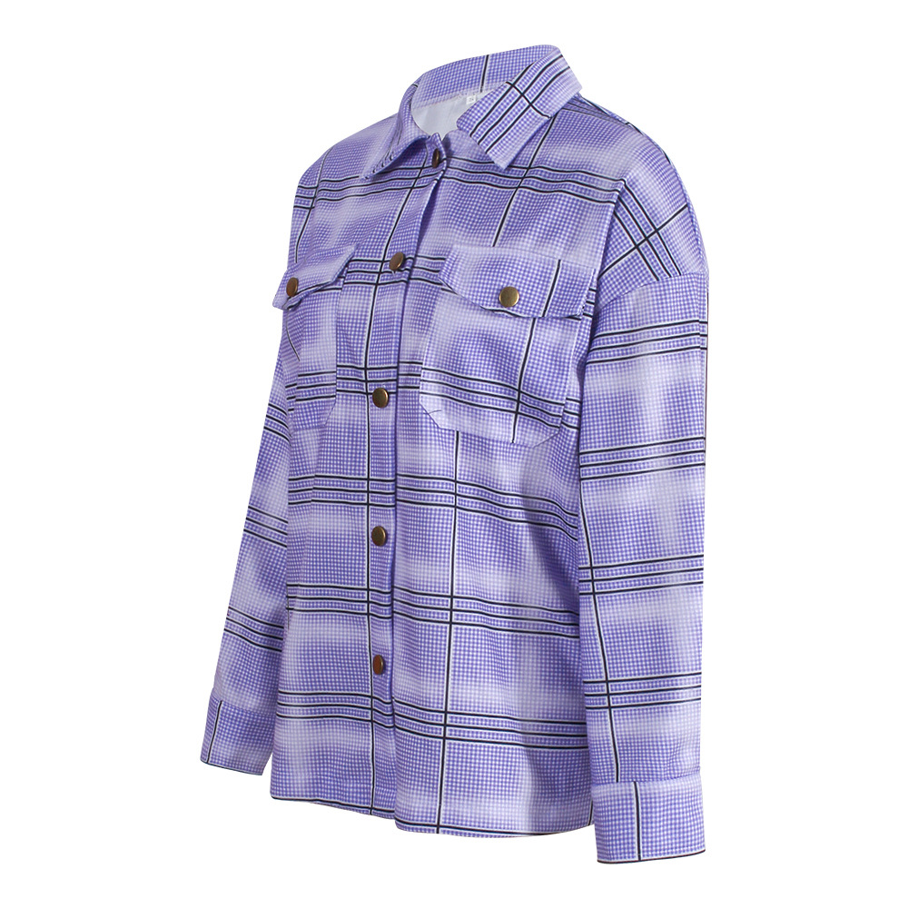 Check Printed Long Sleeve Cardigan Single-breasted Casual Jacket