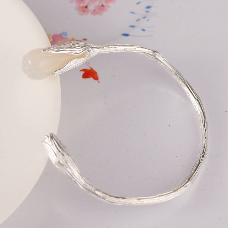 S990 Sterling Silver Hand Inlaid  Crystal Tulip Bracelet