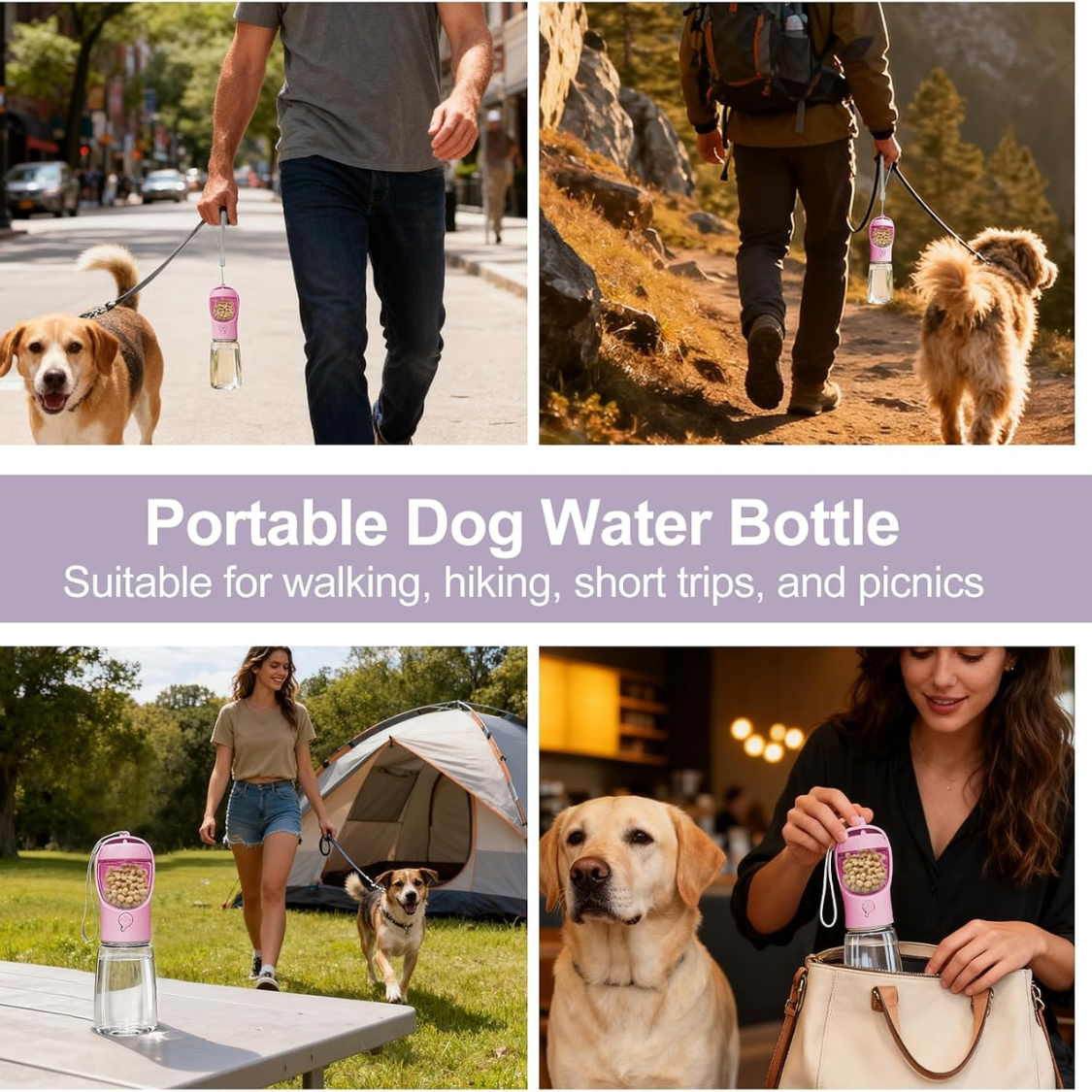 Portable Dog Water Bottle With Food Container, Drinking Bottle For Travel 2 In 1 Dog Water Bowl, Leak Proof Pet Water Dispenser, BPA Free, Puppy Essentials, For Walking Hiking — foto 3