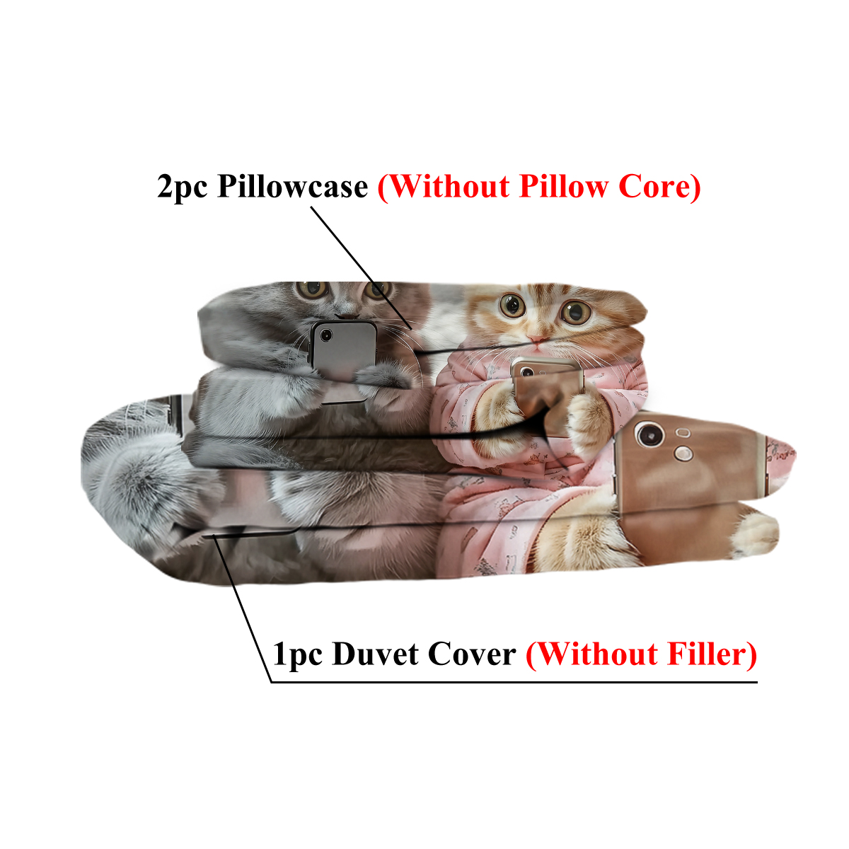 Cat Duvet Cover Set, Kawaii Pet Animal Cat Lover Comforter Cover Set, 3 Pieces, 1 Quilt Cover And 2 Pillowcases