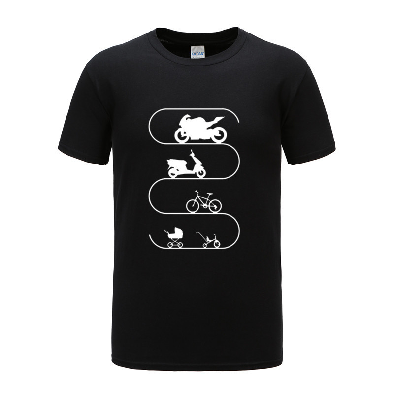 Title 5, Retro Monochrome Motorcycle Print Round Neck Sh...