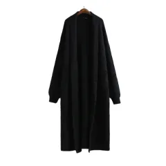 Mink Fleece Sweater Cardigan Fur Coat - Black - View 1
