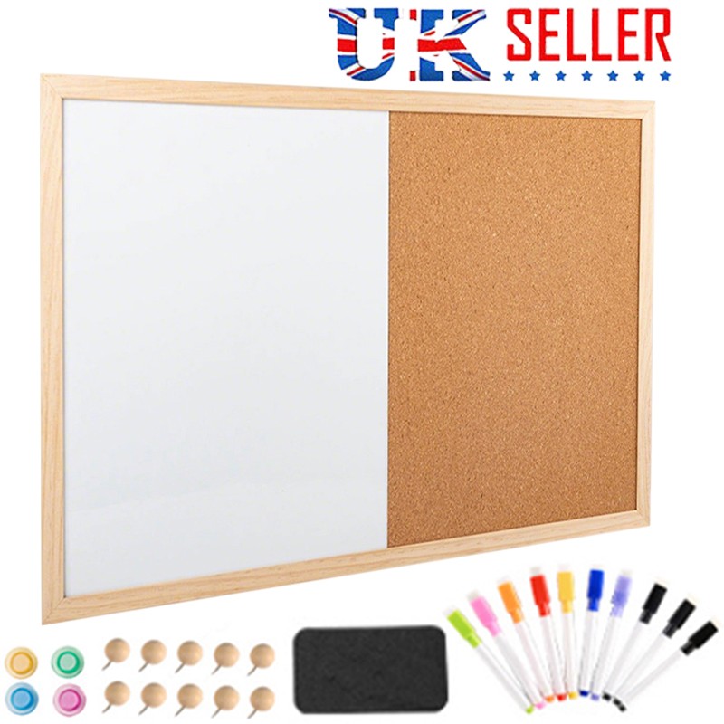 Magnetic Whiteboard And Cork Board Combo With White Wood Frame 60x40cm