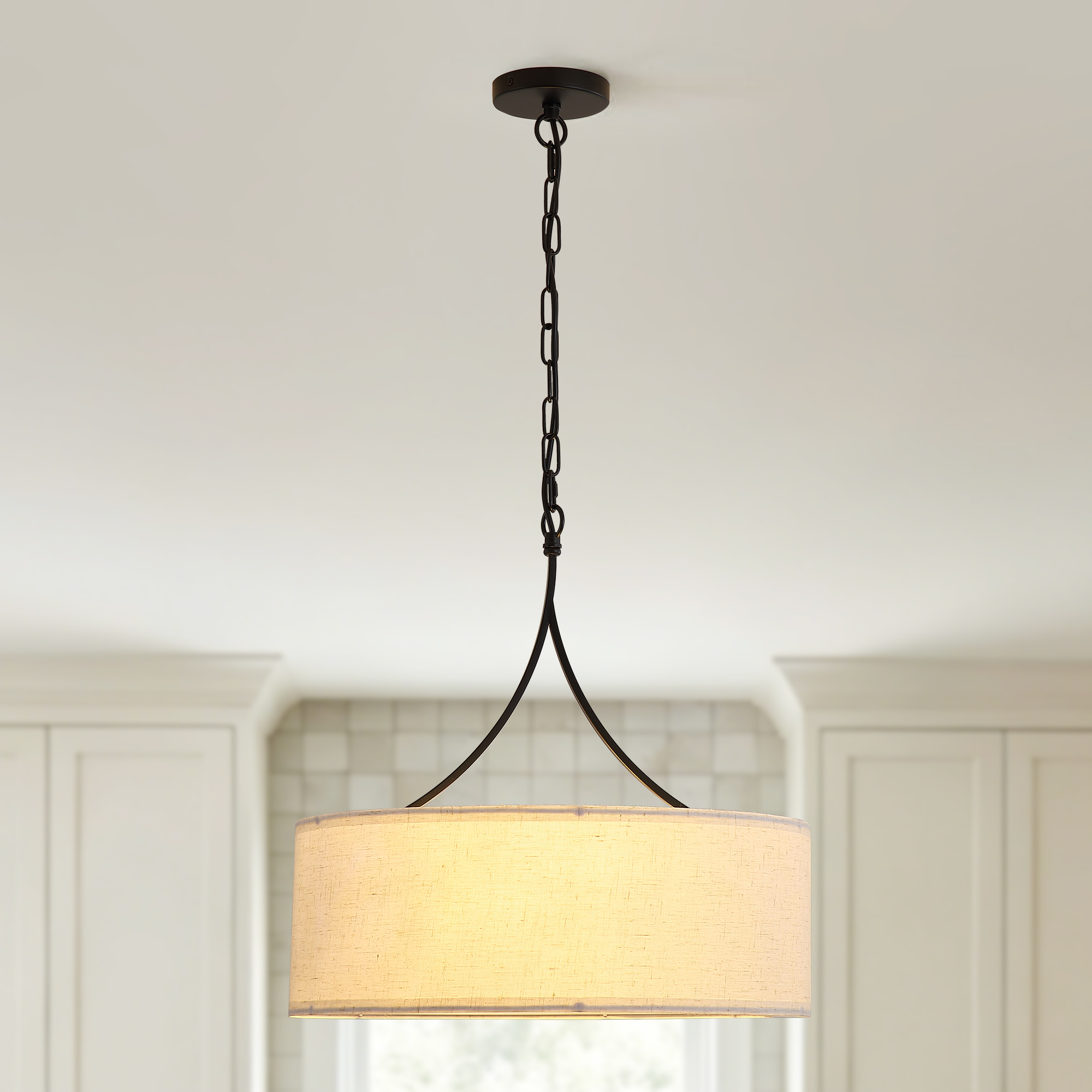 Modern 3-Light Fabric Pendant Light, Black Adjustable Drum Chandelier, Matte Black Fabric Shade Ceiling Light Fixture For Dining Room Living Room Bedroom — foto 6