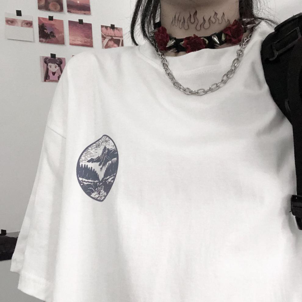 Fashion Women's Mountain Print Loose Short Sleeves