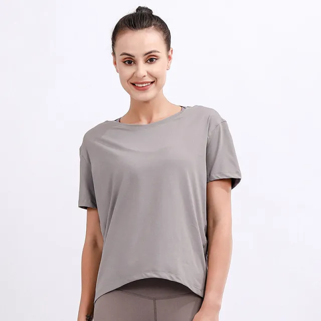Short sleeved T shirt Summer Plus Size Loose Sports Top Women's Yoga Wear Grey - Shop at LoveMi