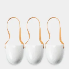 Wall-mounted Flower Pot Half Wall Ceramic Green Plant Free Perforation Balcony - Leather Cord Matte White 3Pac - View 1
