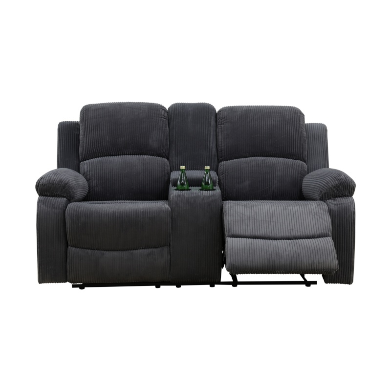 Pickup Only--Dark Grey Corduroy 3-Piece Living Room Recliner Sofa