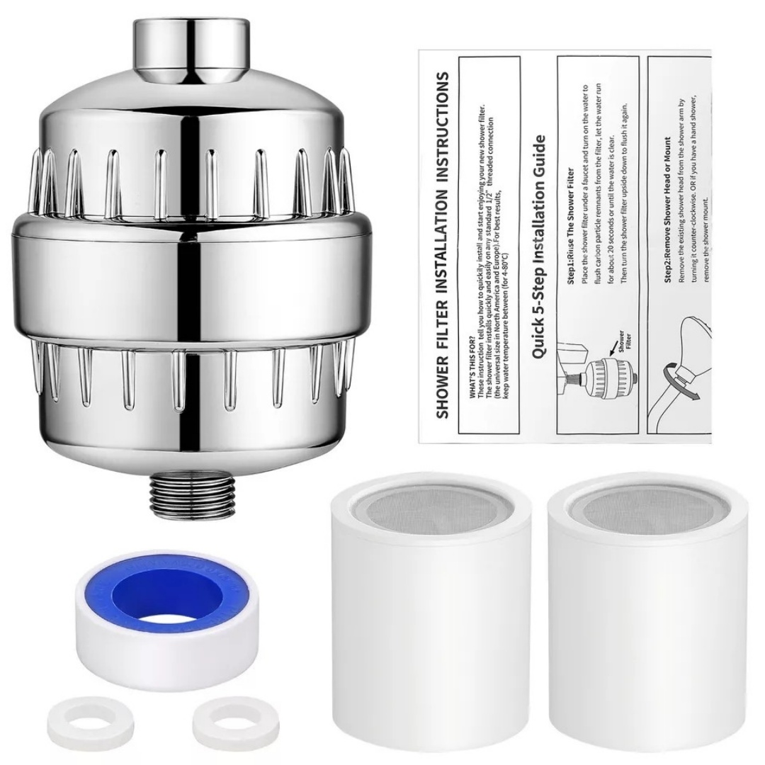 20 Stage Shower Head Filter Bath Hard Water Purifier Remove Chlorine 2 Filters