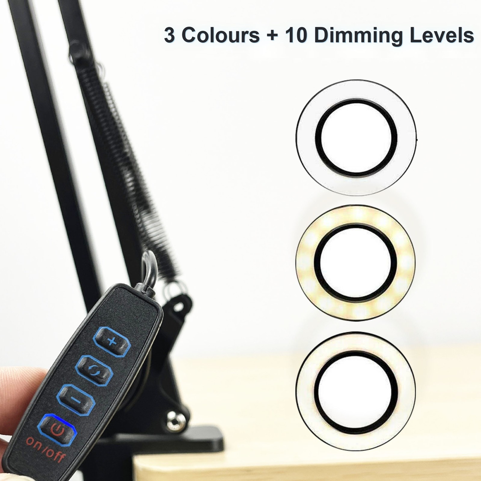 5X Magnifying Glass Lamp Clip-on Desk Table 14W LED Ring Light 3 Colour Modes — image 2