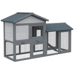 Outdoor Rabbit Hutch Wooden Bunny Cage Guinea Pig House With Run Area Removable Tray Asphalt Roof Lockable Doors Ramp Gray - Grey - View 1