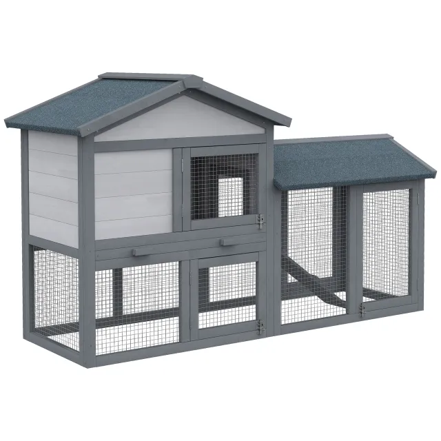 Outdoor Rabbit Hutch Wooden Bunny Cage Guinea Pig House With Run Area Removable Tray Asphalt Roof Lockable Doors Ramp Gray Grey - Shop at LoveMi