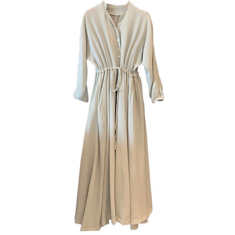 French Style Niche Design Temperament Pure Color Waist Slimming Long Skirt