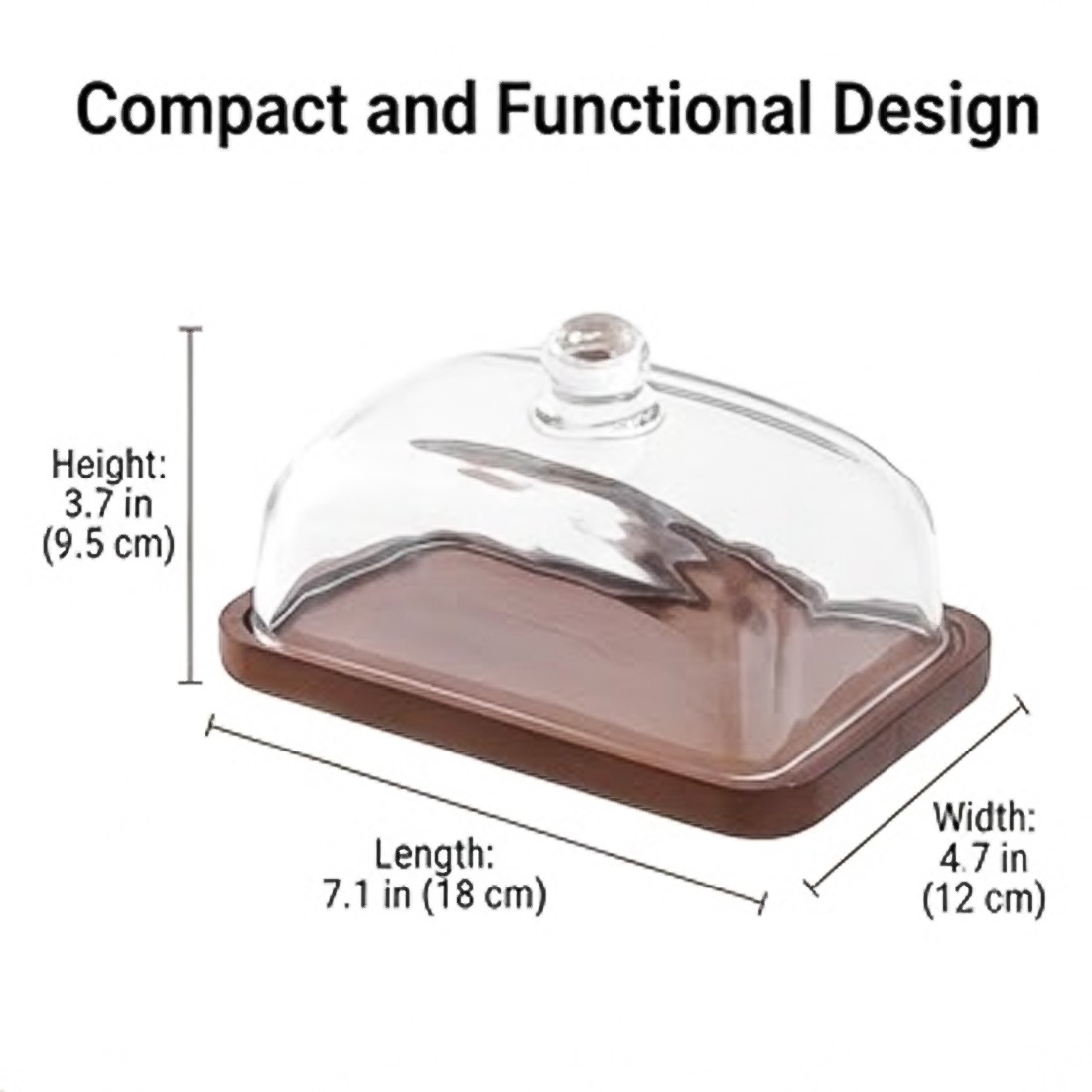 NEW Glass Butter Dish With Lid & Bamboo Base Tray Vintage Acacia Wood UK
