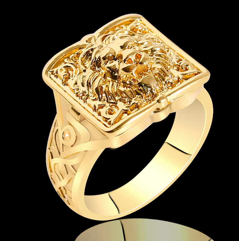 Title 5, Bague en cuivre doré avec motif sculpté, mode e...