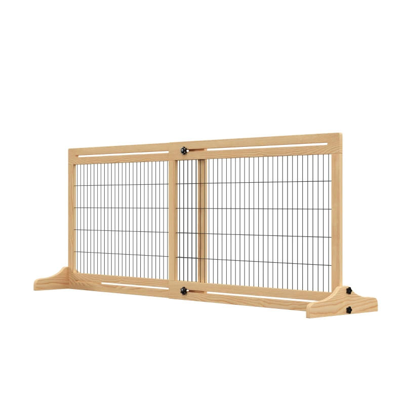 Extra Wide Freestanding Pet Gate With Adjustable Length Dog, Cat, Barrier For House, Doorway, Hallway, Natural