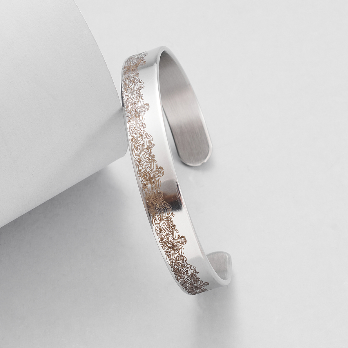 Title 4, Engraved Inspiration Message Waves Cuff Bangle ...