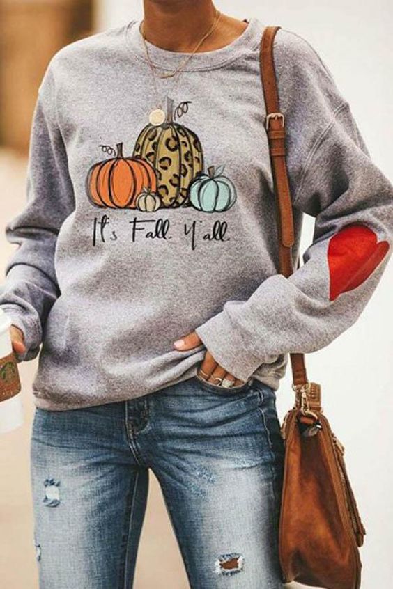 Printed Autumn And Winter Long-sleeved Pullover Loose Round Neck Sweater Women