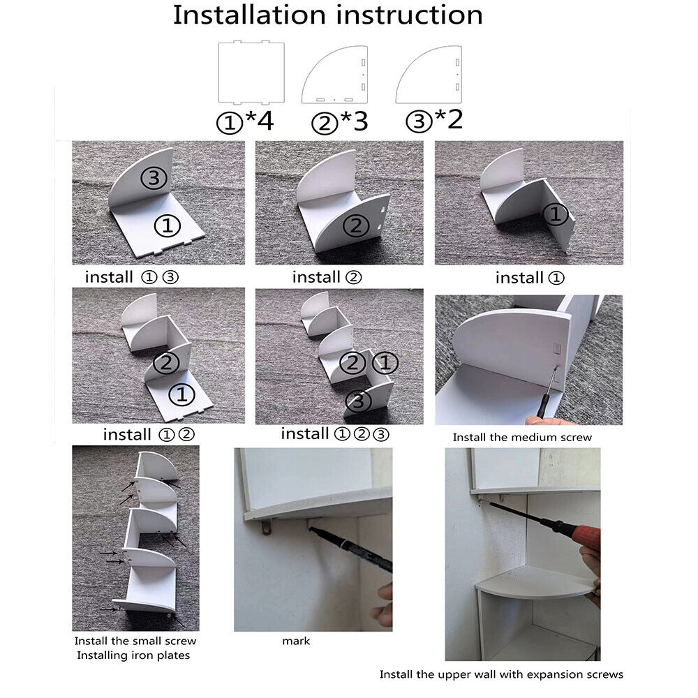 NEW White 5 Tier Floating Corner Shelf Wooden Storage Display Rack Unit Wall Mounted UK