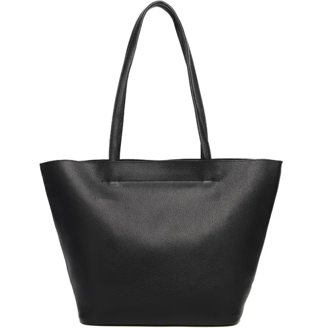 Take A Simple Large capacity First Layer Cowhide One shoulder Tote Bag Black - Shop at LoveMi