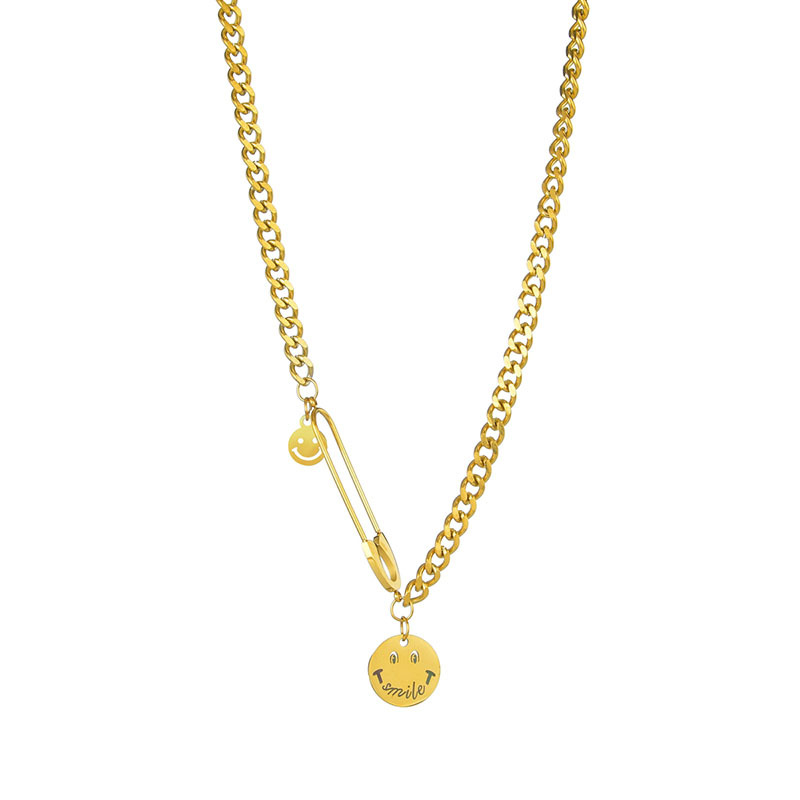 Round Brand Hip-hop Necklace Ins Pin Niche Design Stainless Steel Pendant