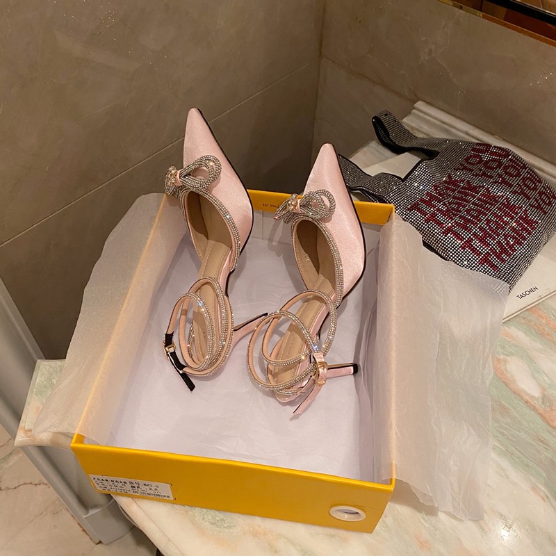 Women's European And America Bow Pointed Toe Stiletto Sandals Pink - Shop at LoveMi