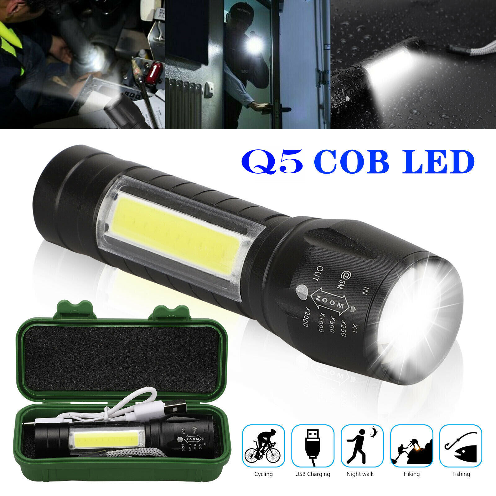 2pcs Super Bright 1500000LM Zoom Flashlight Mini LED Lamp Rechargeable Torch Box — image 7