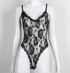 Women's Simple Hollow Polyester Swimsuit - Black - View 1