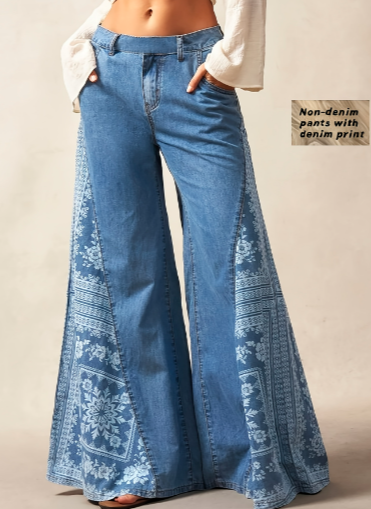 Bohemian Side Print Wide-Leg Pants