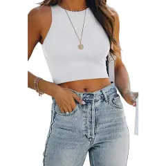 Sleeveless Crew Neck Racer Tank Top T-Shirt Women's - Tan - View 1