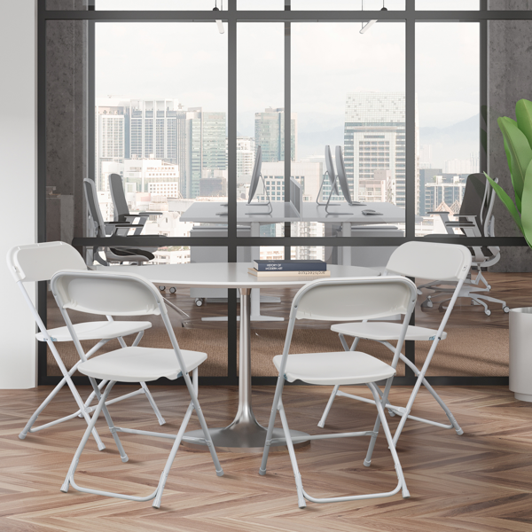 4 Pieces Of White Injection-molded Classic Style Patio Plastic Folding Chairs