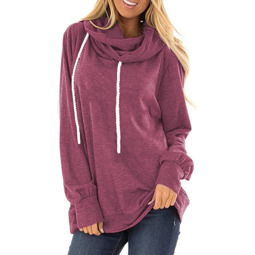 Hooded Drawstring Sweater Pullover Long-sleeved Loose Casual Women's Top - Wine Red