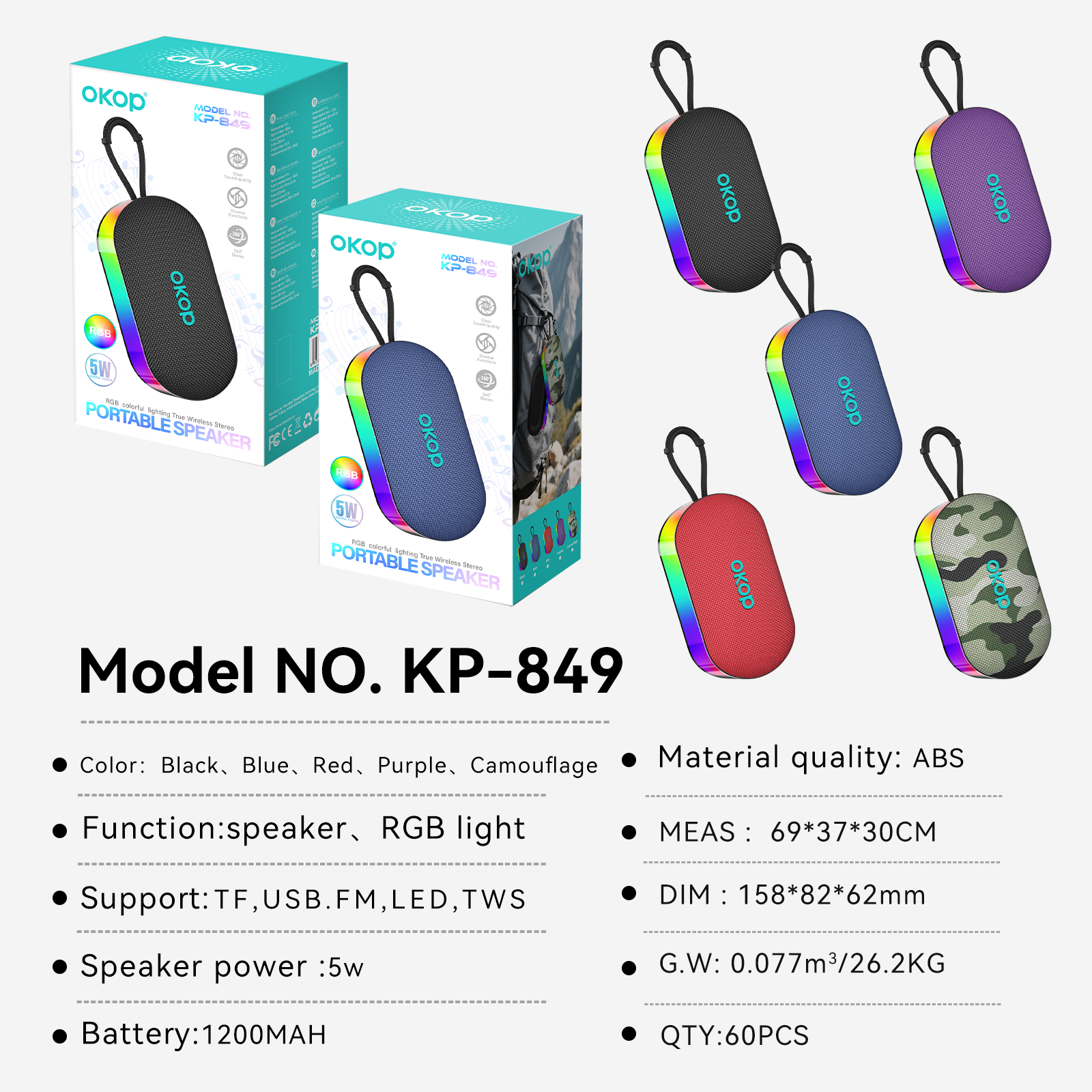 KP-849 Portable Bluetooth Speaker Wireless Compact Waterproof Hi-Fi Bass Sound Suitable For Home Outdoor And Car Use 4