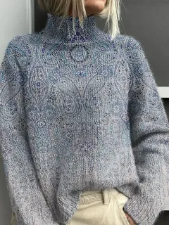 Women's Vintage Floral Print Pullover - Turtleneck Long Sleeve Loose Fit Polyester Top - 10Style - View 1